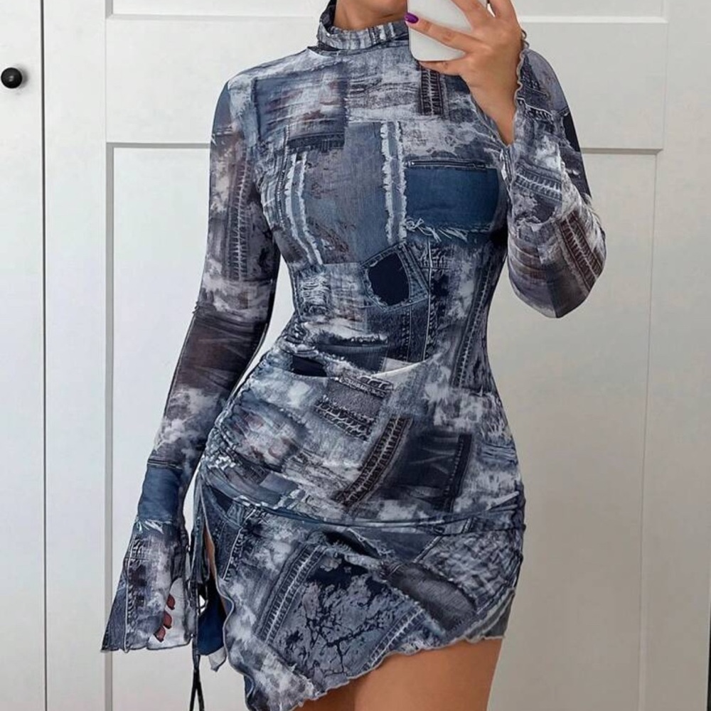 Blue, Denim-effect (4/small) dress.